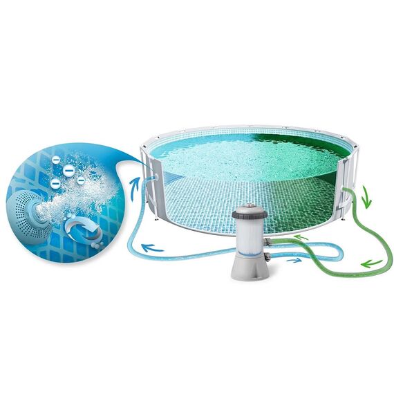 ​Piscina cu cadru, material PVC durabil cu 3 straturi, pompa de filtru, scara metalica, prelata si folie, skimmer, kit de curatare cu aspirator, rotunda, aripioare de inot, minge, 16805 litri, 457 x 122 cm-poza 3-Dacenergy.ro