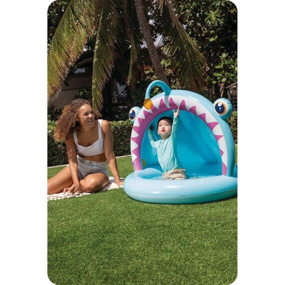 ​Piscina gonflabila pentru copii Intex, cu baza moale si acoperis incorporat, din PVC, in forma de peste, 127 x 102 x 86 cm, albastru-poza 3-Dacenergy.ro