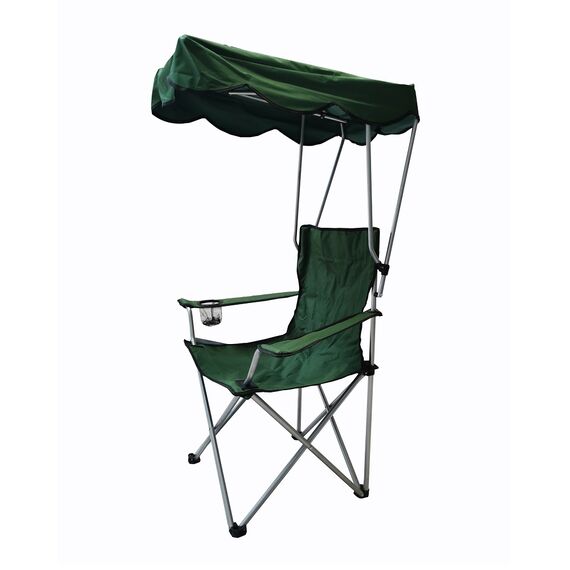 Scaun camping DacEnergy, cadru fabricat din otel, poliester, cu brate si suport de pahar, pliant, cu umbrela, verde inchis, 84 x 52 x 85 cm, Culoare: Verde inchis-poza 3-Dacenergy.ro