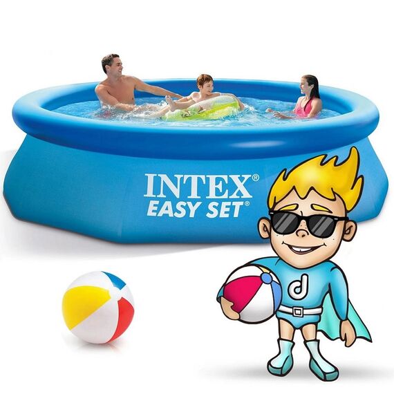 ​Piscina, realizata din material PVC durabil cu 3 straturi, capacitate 3853 litri, cu prelata, kit de reparare, 305 x 76 cm, albastra-poza 4-Dacenergy.ro