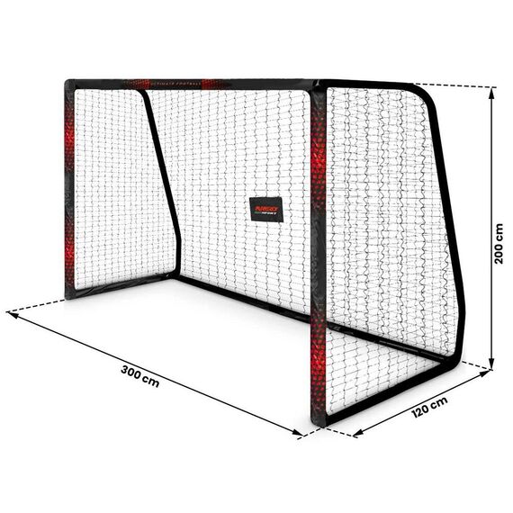 ​Poarta de fotbal Neo Sport, cadru stabil, din otel, plasa de polietilena, 300 x 200 x 120 cm, negru si rosu-poza 4-Dacenergy.ro