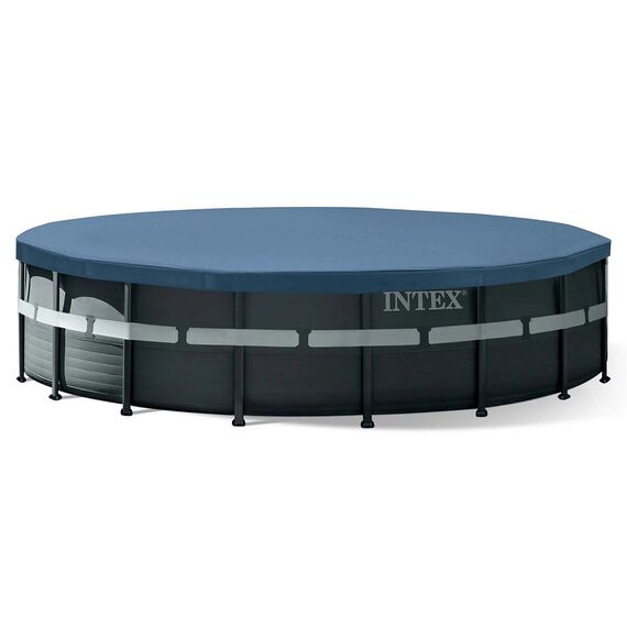 ​Piscina cu cadru, material PVC durabil cu 3 straturi, pompa de filtru, nisip de filtrare, scara metalica sigura, prelata si folie, 26423 l, skimmer, kit de curatare, bandere de inot, minge, 549 x 132 cm, negru-poza 4-Dacenergy.ro