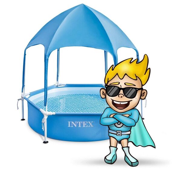 ​Piscina Intex, cu cadru si acoperis, material PVC durabil cu 3 straturi, forma rotunda, capacitatea de 700 litri, 183 x 38 cm, albastru-poza 4-Dacenergy.ro