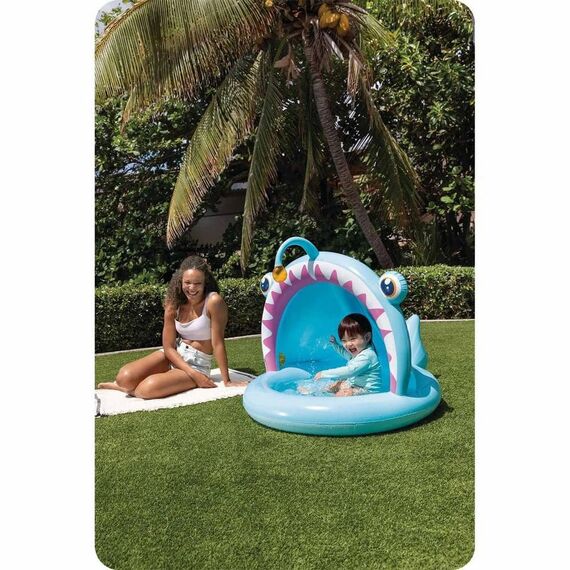 ​Piscina gonflabila pentru copii Intex, cu baza moale si acoperis incorporat, din PVC, in forma de peste, 127 x 102 x 86 cm, albastru-poza 5-Dacenergy.ro