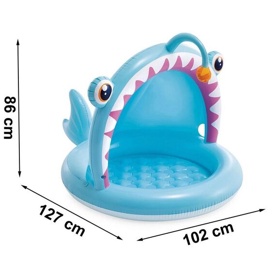 ​Piscina gonflabila pentru copii Intex, cu baza moale si acoperis incorporat, din PVC, in forma de peste, 127 x 102 x 86 cm, albastru-poza 6-Dacenergy.ro