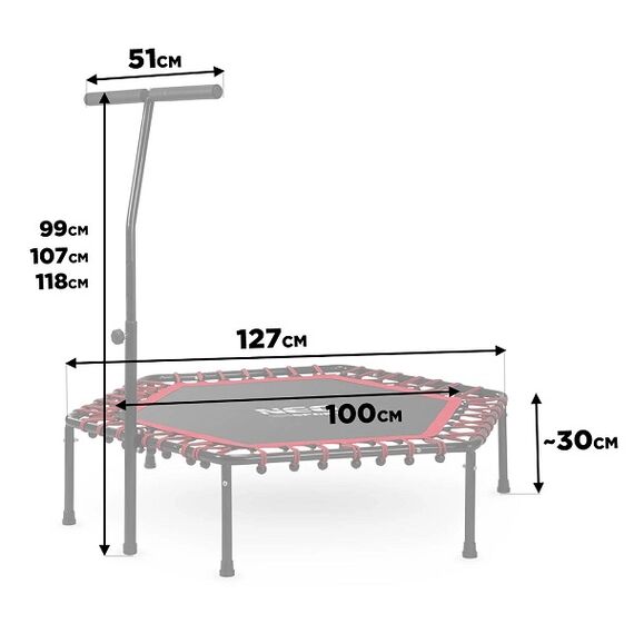 ​Trambulina fitness, cu maner reglabil, forma hexagonala, structura stabila, 6 picioruse, 127 cm, rosu, Culoare: Rosu-poza 6-Dacenergy.ro