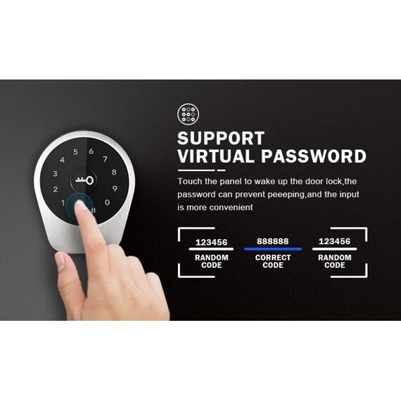 Incuietoare inteligenta DacEnergy©, pentru Hotel / Apartament / Airbnb, material aliaj de zinc, deblocare Amprenta / Aplicatie TTLock, TTHotel / cod / card RFID / cheie, pentru usa din lemn, negru-poza 8-Dacenergy.ro