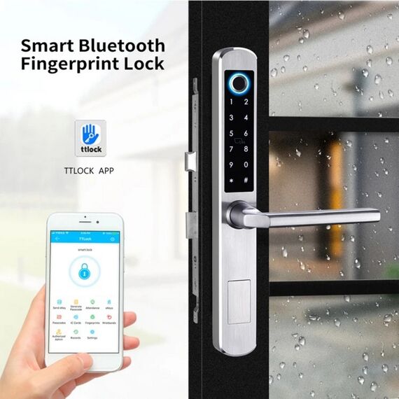 Incuietoare inteligenta DacEnergy©, deblocare APP Bluetooth/card /amprenta/cod/cheie mecanica, pentru usa din lemn/aluminiu/culisanta , culoare negru, Culoare: Negru-poza 13-Dacenergy.ro