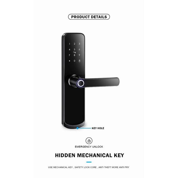 Incuietoare inteligenta DacEnergy©, pentru Hotel / Apartament / Airbnb, material aliaj de aluminiu, deblocare Amprenta digitala / aplicatie / cod / card RFID / cheie, pentru usa din lemn, negru/argintiu-poza 15-Dacenergy.ro