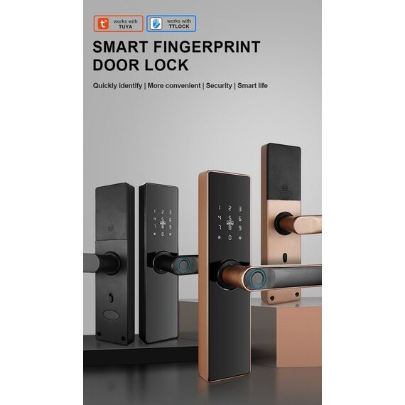 Incuietoare inteligenta DacEnergy©,material aliaj din aluminiu, deblocare Fingerpint, Aplicatie, Cod, Card RFID, NFC, Cheie ,culoare negru/auriu, Culoare: Negru, Auriu-poza 4-Dacenergy.ro