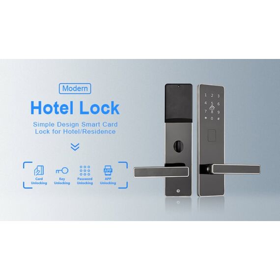 Incuietoare inteligenta DacEnergy©,  pentru hotel, apartament, motel, deblocare Aplicatie TTLock , TTHotel ,  Card RFID, Cheie, culoare negru-argintiu, Culoare: Negru, Argintiu-poza 6-Dacenergy.ro