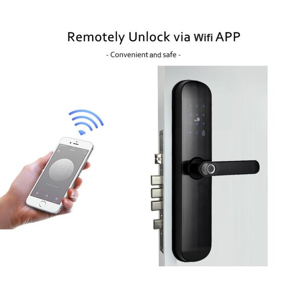 Incuietoare inteligenta DacEnergy©, pentru Acasa, Apartament, Airbnb, Vila, deblocare Fingerpint, Aplicatie Tuya, Smart Life, Cod, Card RFID, Cheie, negru, Culoare: Negru-poza 10-Dacenergy.ro