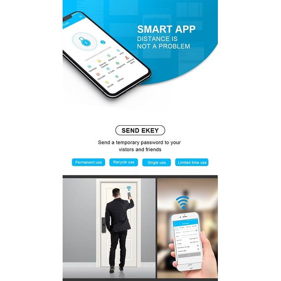 Incuietoare inteligenta DacEnergy©,material aliaj din aluminiu, deblocare Fingerpint, Aplicatie, Cod, Card RFID, NFC, Cheie ,culoare negru/auriu, Culoare: Negru, Auriu-poza 8-Dacenergy.ro