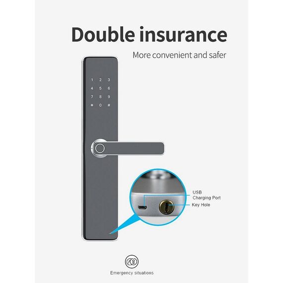 Incuietoare inteligenta DacEnergy©, aplicatie telefon, amprenta, parola, card si cheie, Wifi, Bluetooth, Tuya Smart TT Lock, de inalta securitate, grosimea usii 40-110 mm, negru, Culoare: Negru-poza 11-Dacenergy.ro