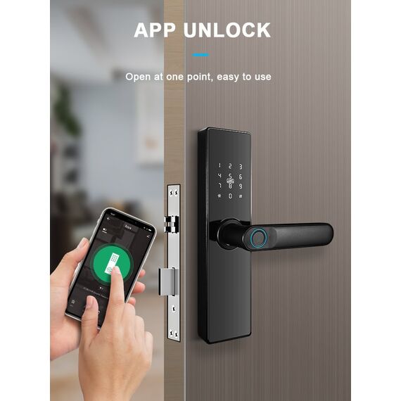 Incuietoare inteligenta DacEnergy©,material aliaj din aluminiu, deblocare Fingerpint,  Aplicatie, Cod, Card RFID, NFC, Cheie ,culoare negru, Culoare: Negru-poza 15-Dacenergy.ro