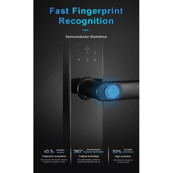 Incuietoare inteligenta DacEnergy©,material aliaj din aluminiu, deblocare Fingerpint,  Aplicatie, Cod, Card RFID, NFC, Cheie ,culoare negru, Culoare: Negru-poza 17-Dacenergy.ro