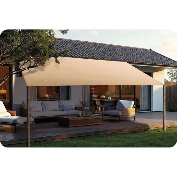 Panza parasolar, pentru terasa, balcon, gradina, material PE tesut dens de 180 g/m², rezistent la apa, cu 4 snururi de prindere, forma dreptunghiulara, 400 x 300 cm, bej, Forma	: Dreptunghi, Culoare: Bej-poza 3-Dacenergy.ro