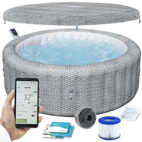 ​Piscina gonflabila, jacuzzi, Lay-Z Bali, pompa de filtrare incorporata, filtru pompa tip VI, prelata, 6 persoane, apa incalzita la 40°, sistem AirJet™, panou de control, aplicatie, 980 litri, 196 x 71 cm-Dacenergy.ro