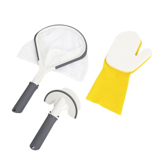 ​Kit pentru intretinere piscina, Lay-Z-Spa Bestway 60310, plasa, perie si o manusa pentru curatare, alb si gri-Dacenergy.ro