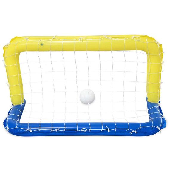 ​Poarta de fotbal gonflabila pentru piscina Bestawy, material PVC, minge, plasa de nailon, 137 x 66 cm, albastru si galben-poza 2-Dacenergy.ro