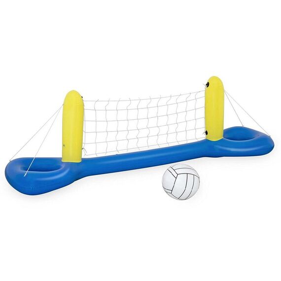 ​Poarta de volei gonflabila pentru piscina Bestway, material PVC, minge, plasa durabila, 252 x 64 cm, galben si albastru-poza 2-Dacenergy.ro