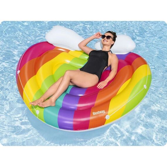 ​Saltea gonflabila Bestway, 2 camere de aer, grafica frumoasa cu curcubeu, forma de inima, sarcina maxima 200 kg, 175cm x 163 cm-poza 2-Dacenergy.ro