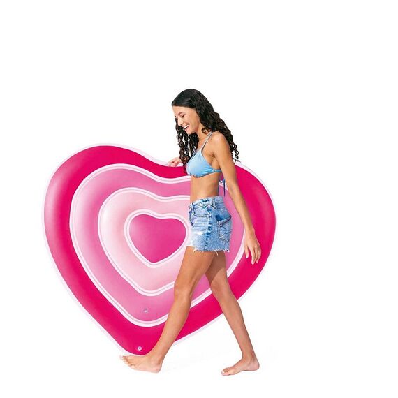 ​Saltea gonflabila de plaja Intex, fabricata din material PVC rezistent, forma de inima, sarcina maxima 100 kg, 155 x 135 x 25 cm, roz-poza 2-Dacenergy.ro