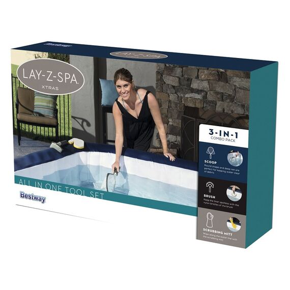 ​Kit pentru intretinere piscina, Lay-Z-Spa Bestway 60310, plasa, perie si o manusa pentru curatare, alb si gri-poza 2-Dacenergy.ro