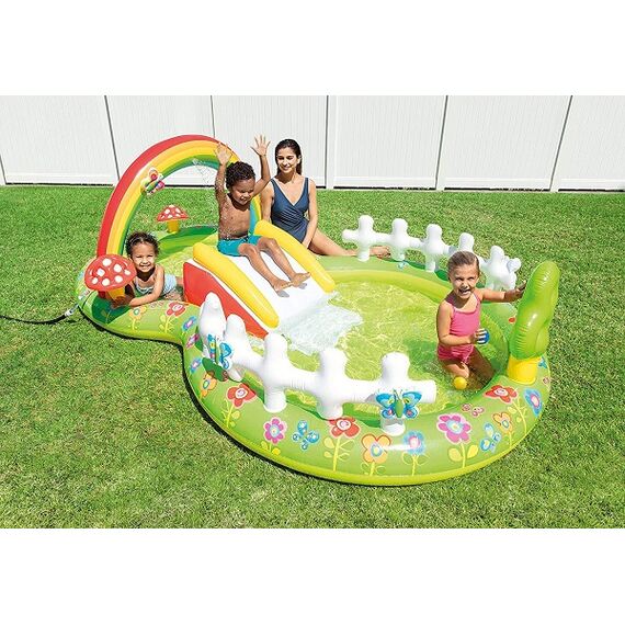 Centru de joaca pentru copii Intex, confectionat din PVC, cu tobogan, 290 x 180 x 104 cm, verde-poza 3-Dacenergy.ro