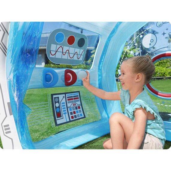 ​Loc de joaca gonflabil Bestway, PVC, in forma de statie spatiala, cu pereti laterali gonflabili, 125 x 105 x 117 cm, alb si bleu-poza 3-Dacenergy.ro