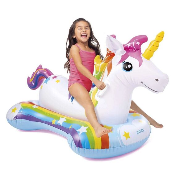 ​Saltea gonflabila Intex, material PVC, model frumos de unicorn, 2 manere puternice, 163 x 86 cm, multicolor-poza 3-Dacenergy.ro