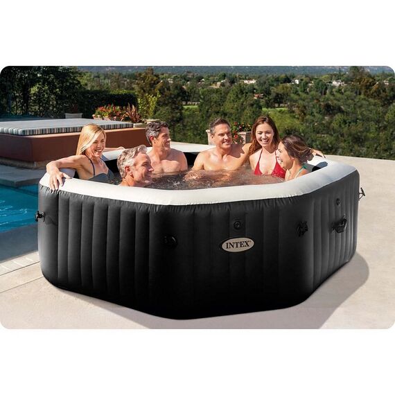 ​Piscina gonflabila cu hidromasaj Intex, pompa de filtrare incorporata, 2 tetiere, 4 persoane, panou de control, cu aplicatie, apa incalzita pana la 40°, prelate, 795 litri, 201 x 71 cm, negru-poza 4-Dacenergy.ro