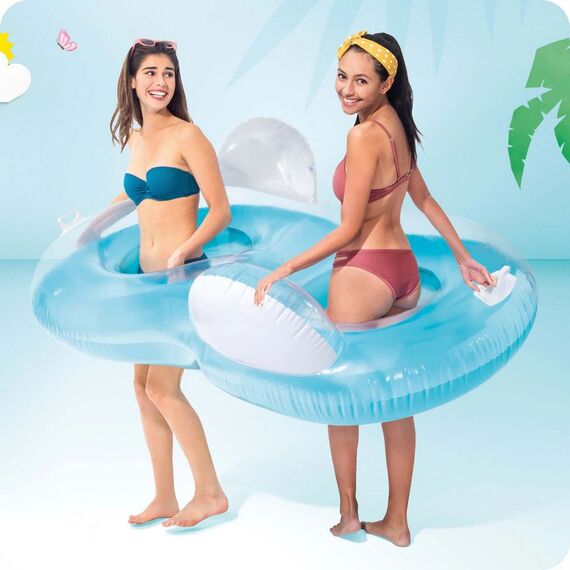 ​Colac de inot dublu Intex, material PVC, 2 manere puternice, sarcina maxima 160 kg, 198 x 117 cm, albastru si alb-poza 4-Dacenergy.ro