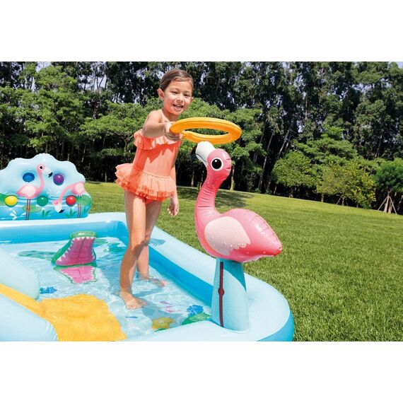 Centru de joaca pentru copii Intex, gonflabil, confectionat din PVC, cu tobogan, 244 x 198 x 71 cm, albastru-poza 5-Dacenergy.ro