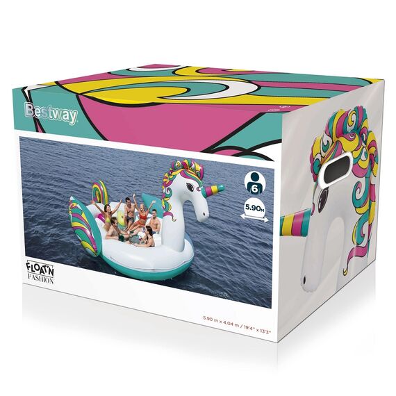 Saltea gonflabila, pentru plaja, confectionata din vinil, 6 persoane, forma de unicorn, 590 x 404 cm, multicolor-poza 5-Dacenergy.ro
