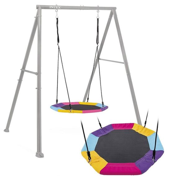 Leagan copii, cadru din otel galvanizat acoperit cu pulbere, cu sistem sigur de ancorare la sol, inaltimea franghiei reglabila, cuib de barza, 235 cm x 201 cm x 200 cm-poza 2-Dacenergy.ro