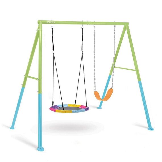 Leagan copii, cadru din otel galvanizat acoperit cu pulbere, cu sistem sigur de ancorare la sol, inaltimea franghiei reglabila, scaun flexibil cu lanturi, cuib de barza, 235 cm x 254 cm x 200 cm-poza 4-Dacenergy.ro