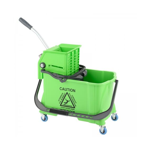 Carucior de curatenie DacEnergy©, plastic durabil, capacitate dubla, 10 si 24 l, storcator profesional pentru mop, patru roti, maner ergonomic, verde, Culoare: Verde-Dacenergy.ro