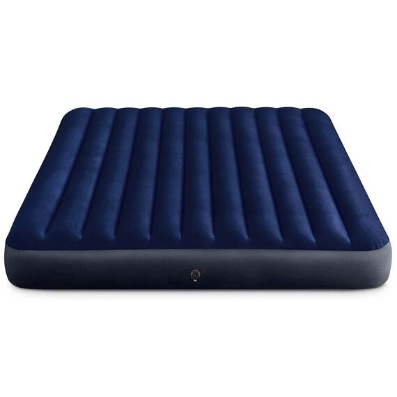 ​Saltea gonflabila Intex, confectionata din PVC si velur, Tehnologie Fiber-Tech, cu pompa cu piston, 203 x 183 x 25 cm, albastra-Dacenergy.ro
