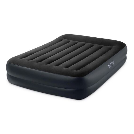 ​Saltea gonflabila Intex, confectionata din PVC si velur, fibrele FiberTech, cu pompa incorporata, 203 x 152 x 42 cm, negru-Dacenergy.ro