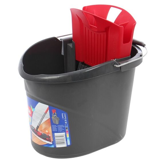 ​​Galeata din plastic cu storcator pentru mop plat, culoare gri, capacitate 10L-Dacenergy.ro