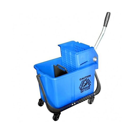 ​Galeata profesionala DacEnergy©, confectionata din plastic durabil, separator de apa curata si murdara, presa de stors, 20 l, cu roti, albastru, Culoare: Albastru-Dacenergy.ro