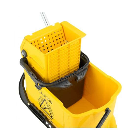 Carucior de curatenie DacEnergy©, plastic durabil, capacitate dubla, 10 si 24 l, storcator profesional pentru mop, patru roti, maner ergonomic, galben, Culoare: Galben-poza 2-Dacenergy.ro