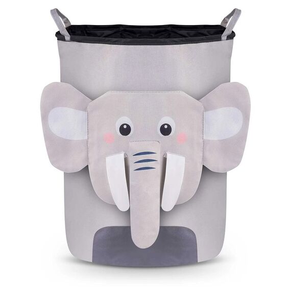 Cutie organizator pentru copii DacEnergy©, fabricat din material durabil, capacitate foarte mare, un cordon pentru inchidere, cu manere, imprimeu elefant, 34 x 48 cm, gri, Culoare: Gri deschis-Dacenergy.ro