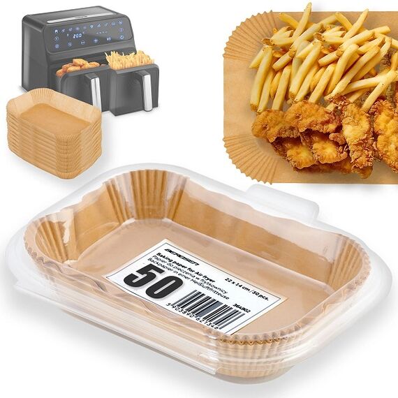 ​Set hartie de copt pentru friteuza, sigure si practice, unica folosinta, 22 x 14 cm, inaltime 4,5 cm, 50 buc, maro-poza 2-Dacenergy.ro