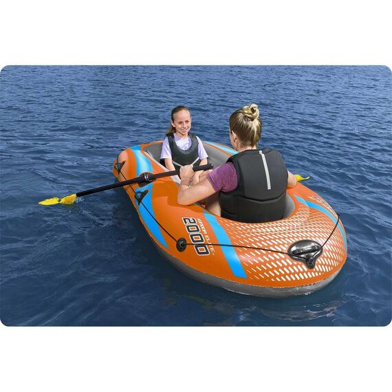 ​Barca gonflabila Bestway, un adult si un copil, 2 vasle din plastic, sarcina maxima 120 kg, pompa cu piston inclusa, 196 x 106 cm, portocaliu, Capacitate persoane	: 2-poza 2-Dacenergy.ro
