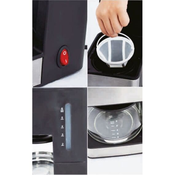 ​Cafetiera, realizata din sticla, 680 W, 0.8 litri, capacitate 6 cesti, functie antipicurare, negru si gri-poza 2-Dacenergy.ro