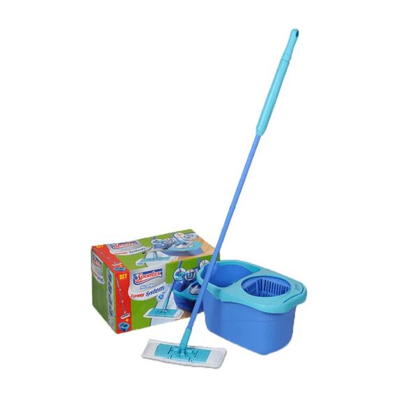 Mop, cu coada telescopica cu sistem de stoarcere 360 si  galeata cu separator, culoare albastru-poza 2-Dacenergy.ro