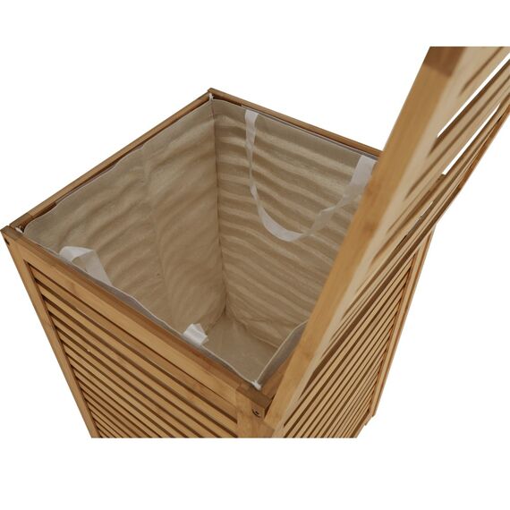 ​Cos pentru rufe DacEnergy©, realizat din bambus lacuit si material textil, cu spatiu de depozitare, design modern, 40x40x58 cm, bej, Culoare: Bej-poza 2-Dacenergy.ro