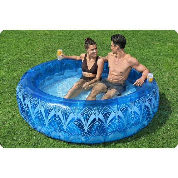 ​Piscina gonflabila pentru copii Bestway, confectionata din vinil, capacitate 401 l, 2 suporturi pentru pahare, model boho frumos, diametru 168 cm, albastru-poza 3-Dacenergy.ro